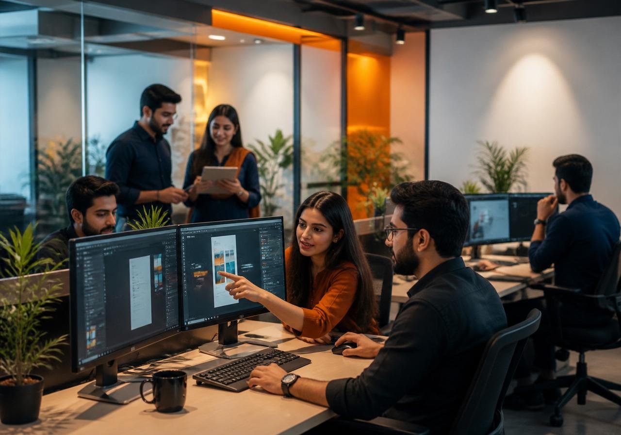 Productze creative team collaborating in our Pakistan studio